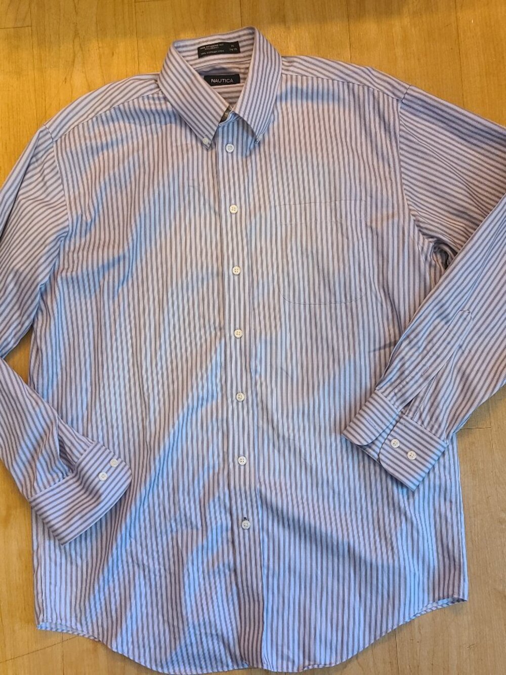 Nautica Mens Dress Shirt 16 34/35 Premium Non Iron Striped Long Sleeve Cotton